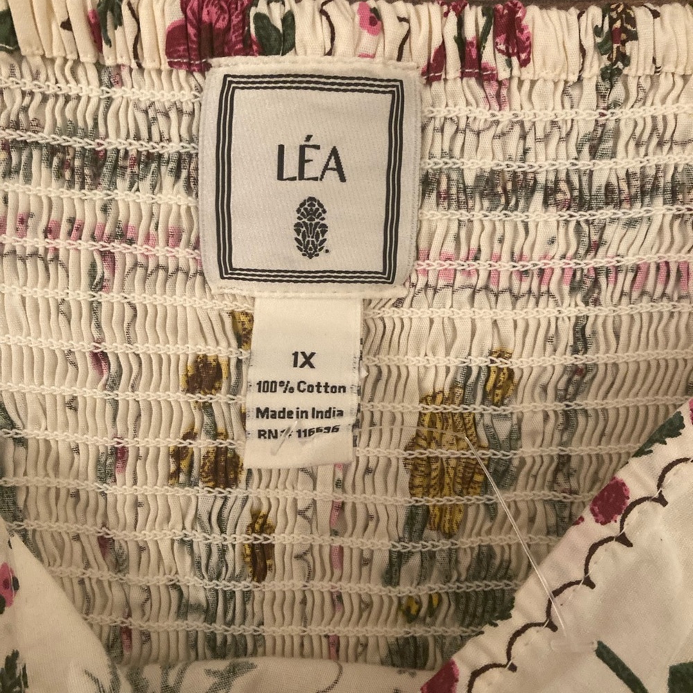LEA Floral Tiered Maxi Dress Flower Seed Packet Smocked NWOT Puff Sleeve Plus 1X - Picture 5 of 13